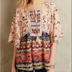 Anthropologie Meadow Rue Prairie Blossoms Flutter Sleeve Boho Top Sz S